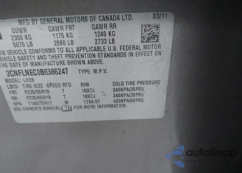 2011 Chevrolet Equinox 2Lt z USA, uszkodzony, nr VIN 2CNFLNEC0B6386247